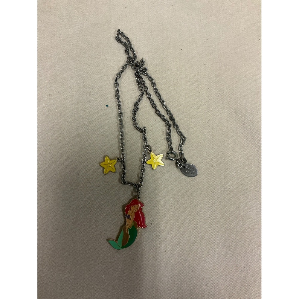 Disney Ariel The Little Mermaid Enamel Charm Necklace Silver Tone Starfish 8 in